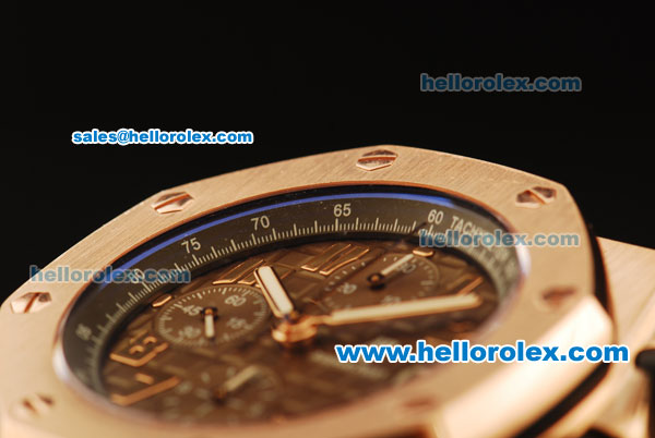 Audemars Piguet Royal Oak Offshore Chronograph Swiss Valjoux 7750 Automatic Movement Rose Gold Case with Brown Dial and Leather Strap - Click Image to Close